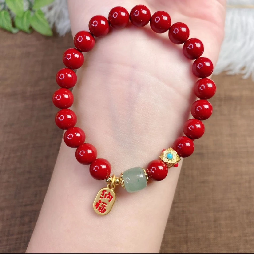 含辰砂工艺品朱砂8mm金玉良缘金玉满堂手串