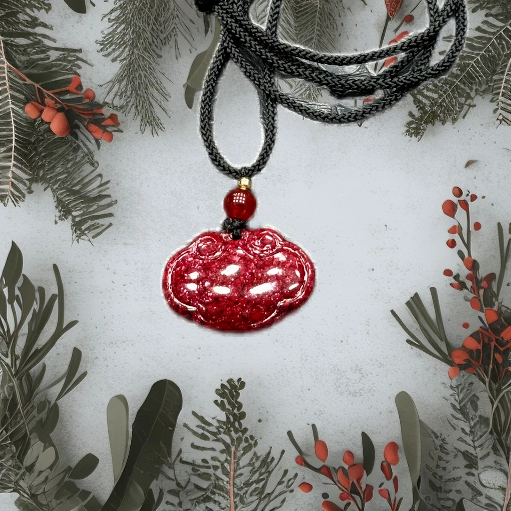 朱砂全透光晶体砂福锁吊坠