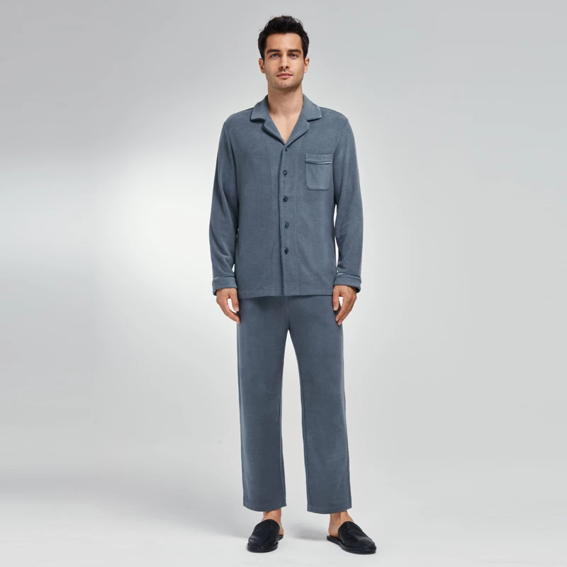 爱慕先生23AW天竺绒家居套装男士翻领开衫长袖+长裤NS43K181