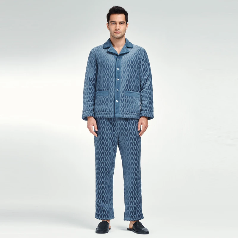 爱慕先生23AW绒感生活家居套装男士翻领开衫长袖+长裤NS43K201