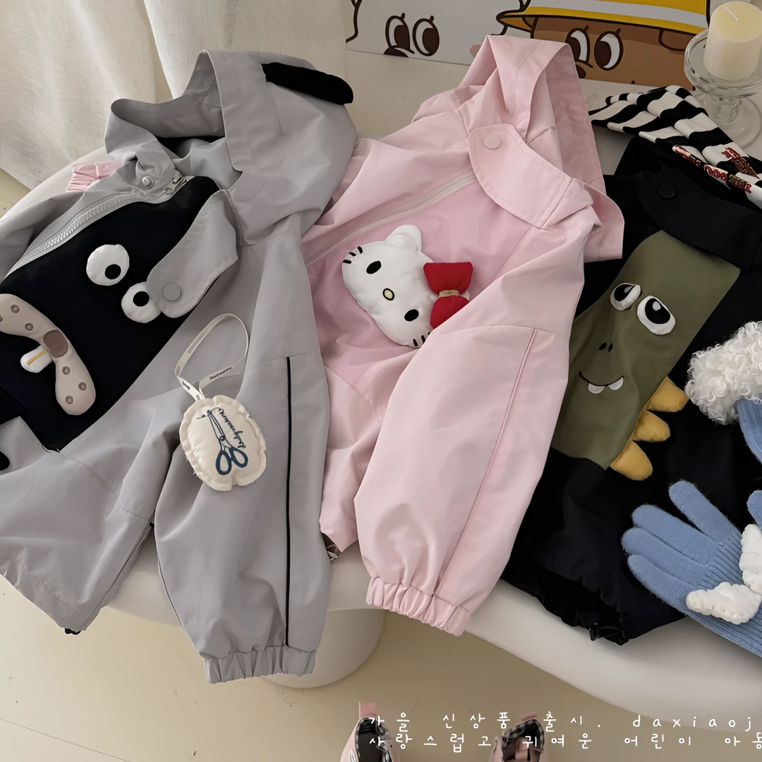 【核桃妈-02】秋装洋气外套2024新款韩版儿童卡通拼接春秋冲锋衣