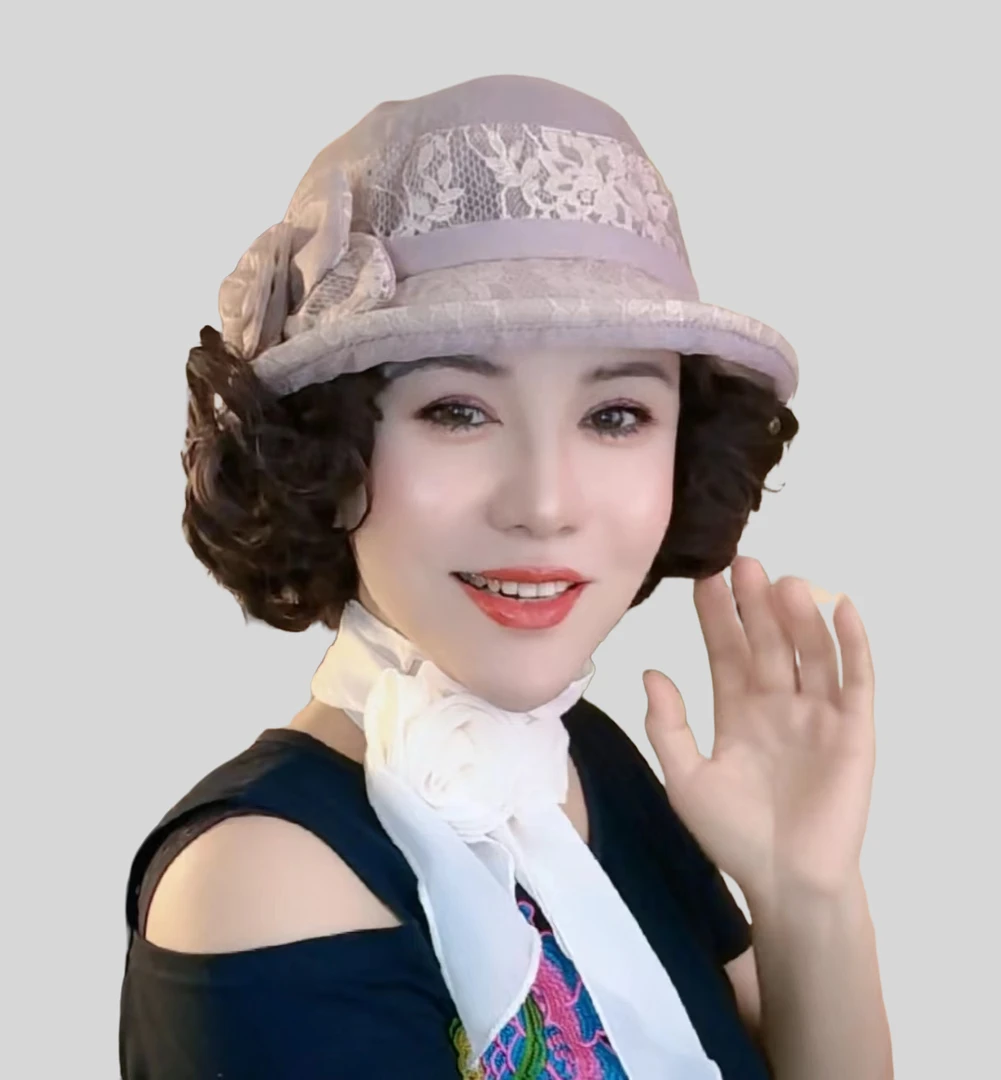 假发一体礼帽女士春夏新款显脸小高贵透气遮阳防晒洋气时尚贵妇帽