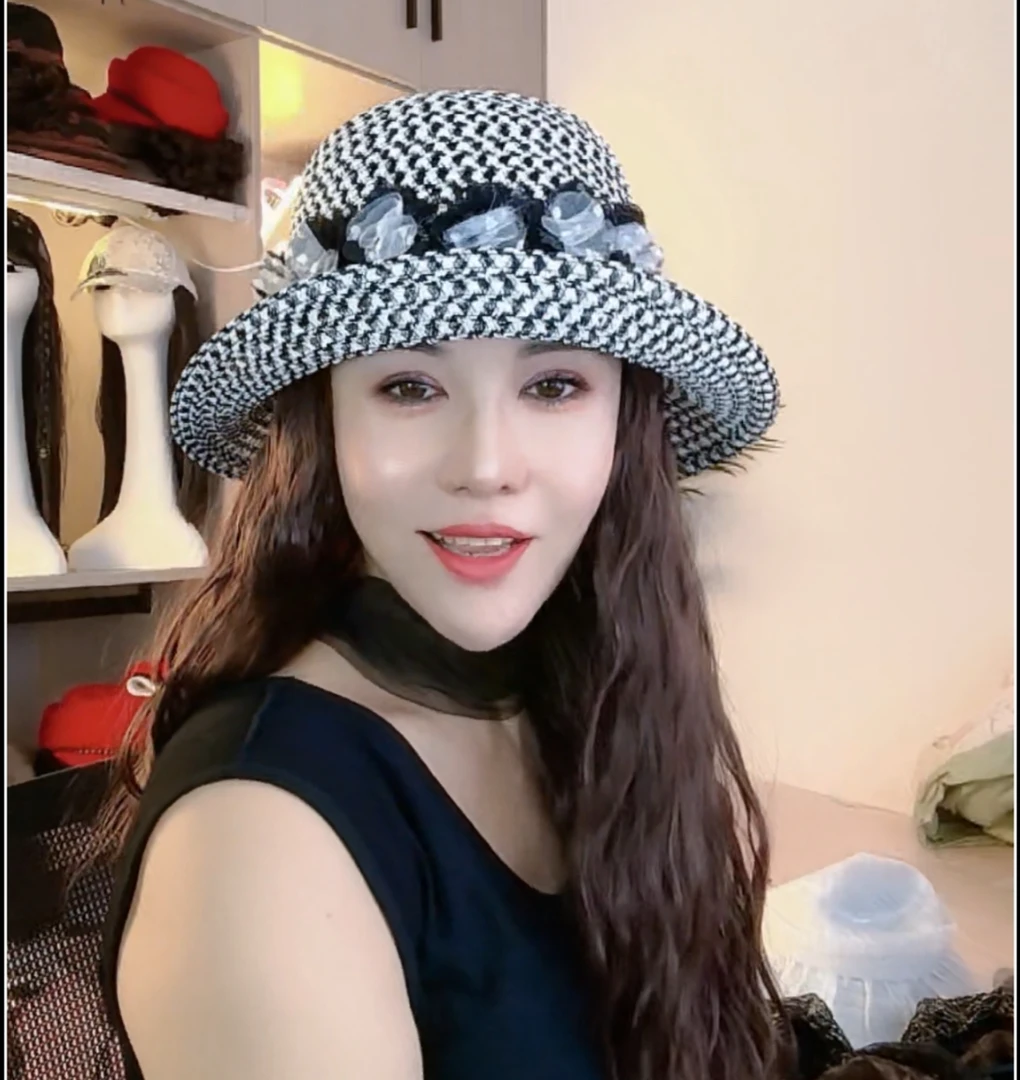 假发帽子一体花朵遮阳帽女长卷发夏天时尚编织渔夫帽子假发洋气潮