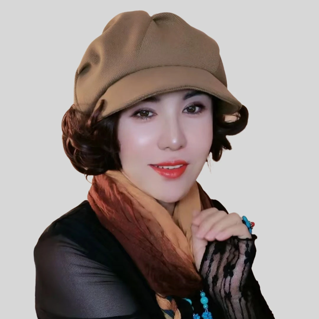 假发一体贝雷帽女秋冬显脸小云朵八角帽翻翘假发复古画家帽新款潮