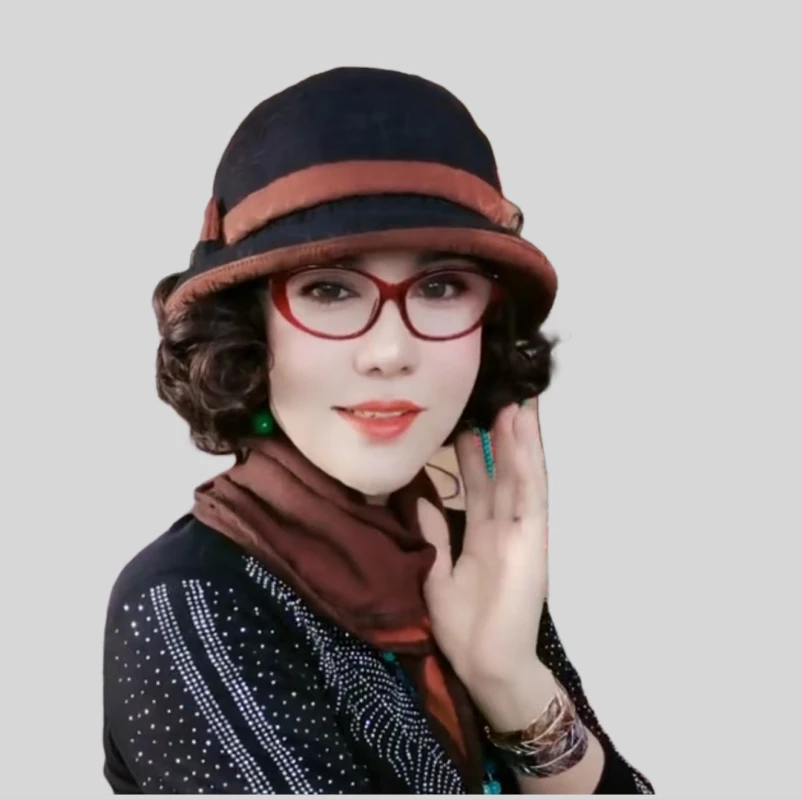 假发一体礼帽女四季款显脸小渔夫帽花边折叠复古女短假发新款秋冬