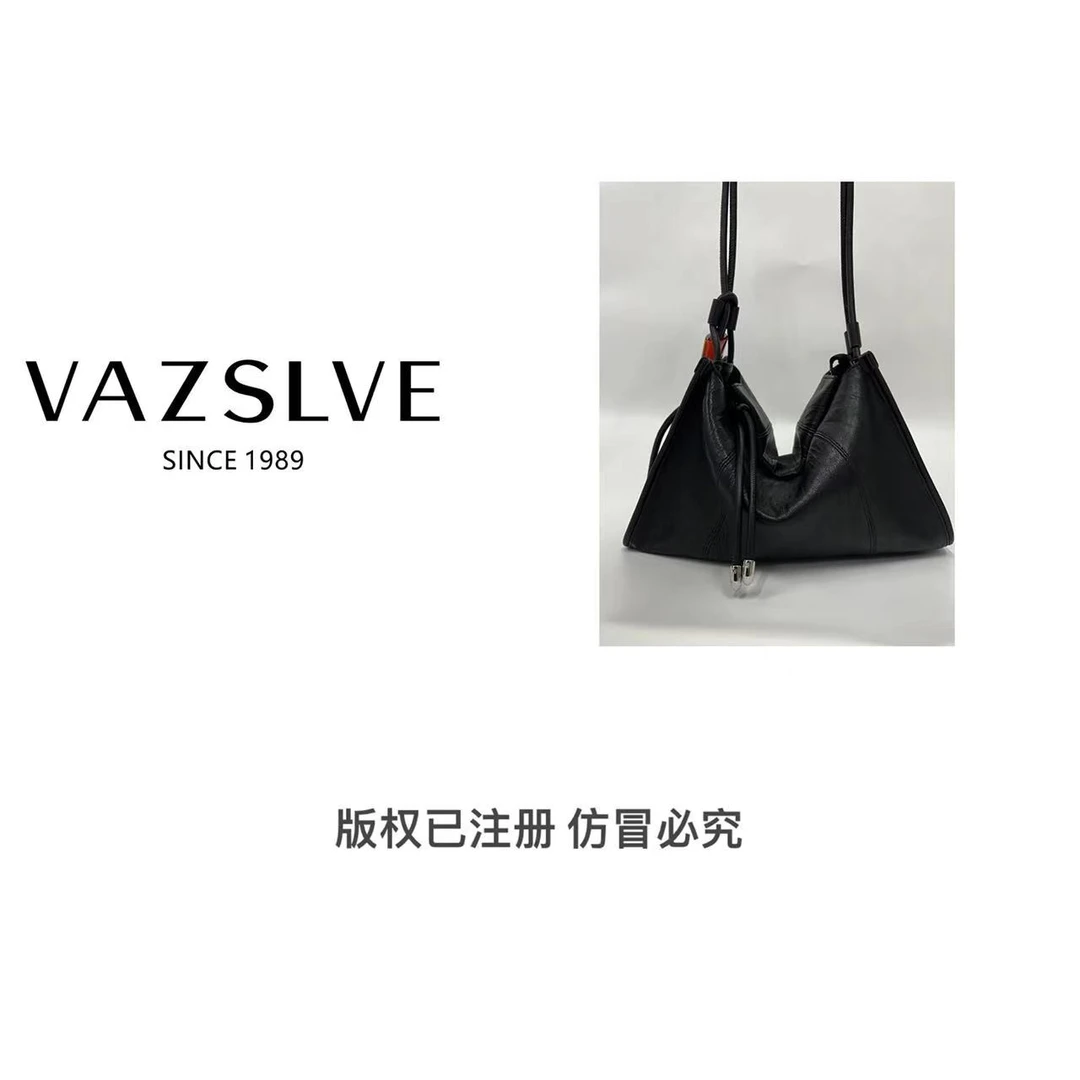 VAZSLVE/春夏新款复古真皮轻奢手提单肩包#ZT5893-黑色