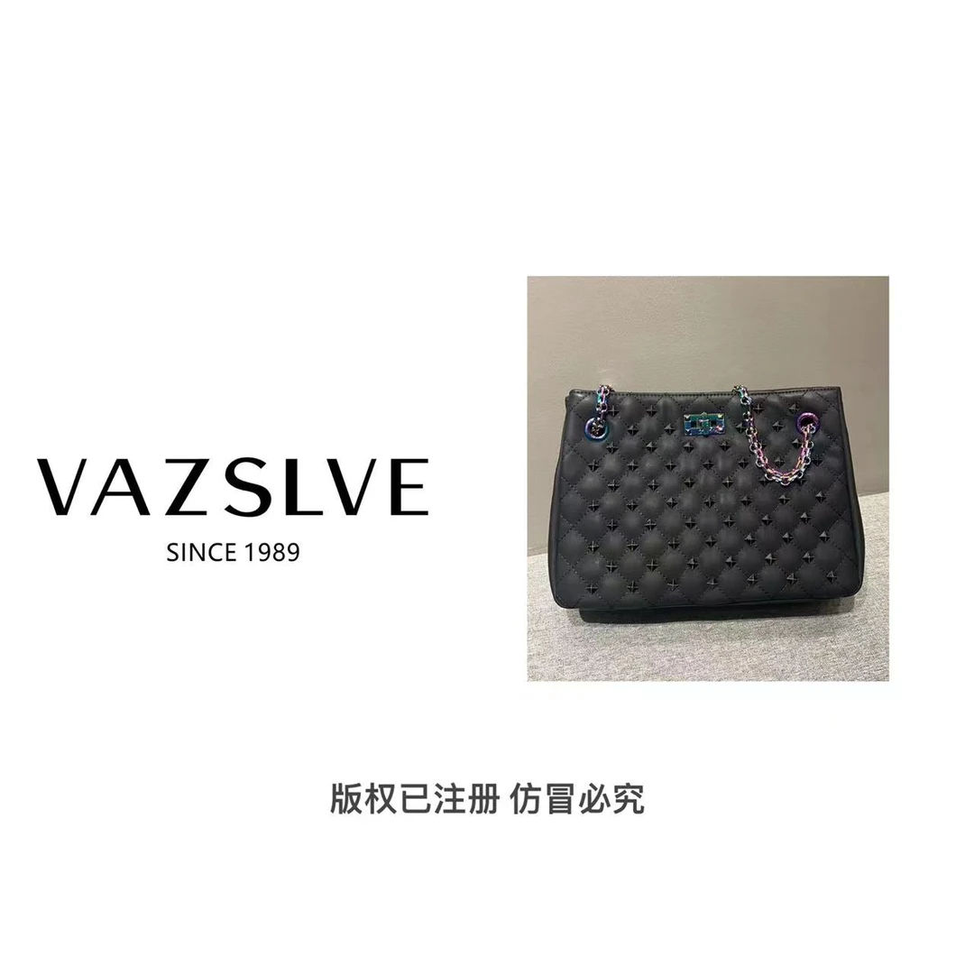 VAZSLVE/春夏新款复古真皮轻奢手提单肩包#9001小号-黑色