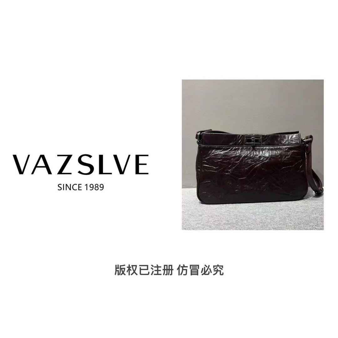 VAZSLVE/春夏新款复古真皮轻奢手提单肩包#G191-乌色