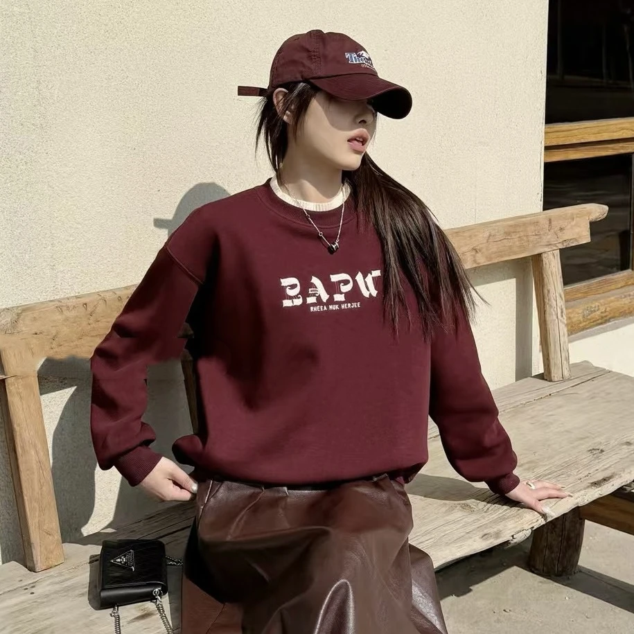 冬季新款加绒简约百搭圆领卫衣