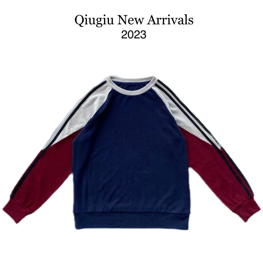 QIUQIU/球球家 秋季时尚休闲百搭德绒拼色圆领卫衣20238