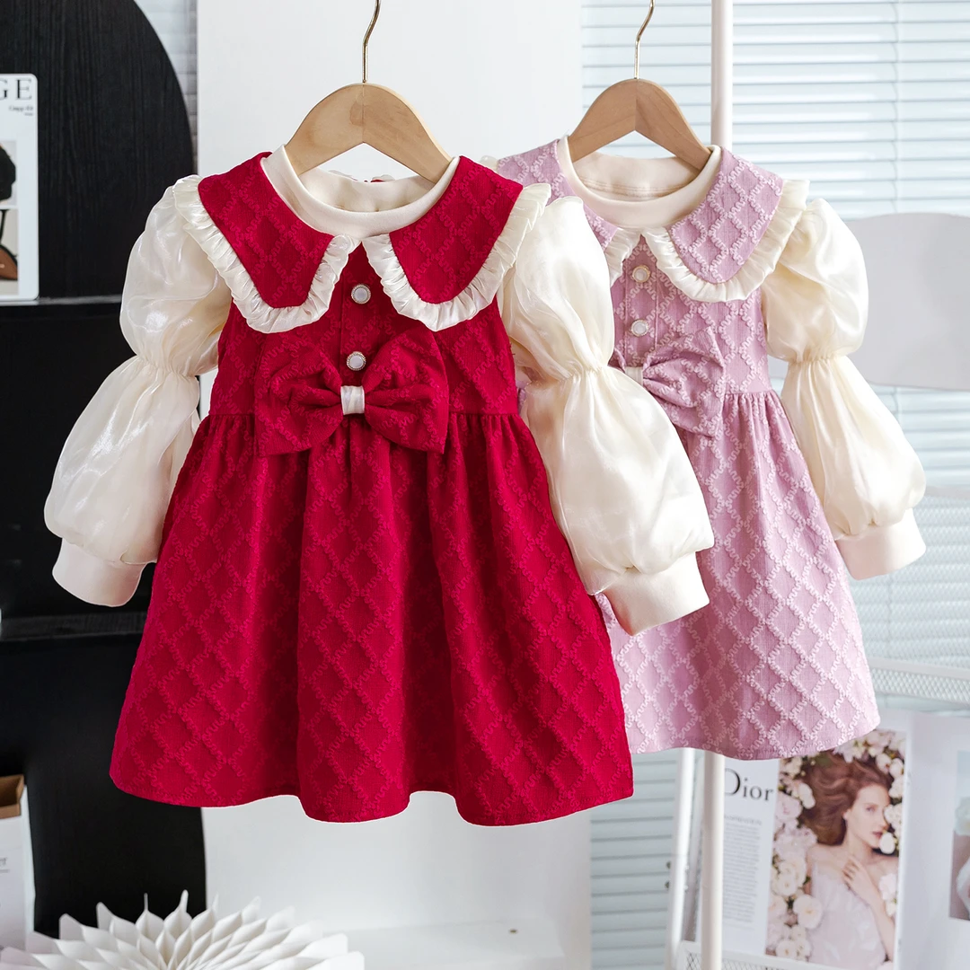 女童拜年服套装2024新款女宝宝红色喜庆两件套裙儿童休闲洋气裙子