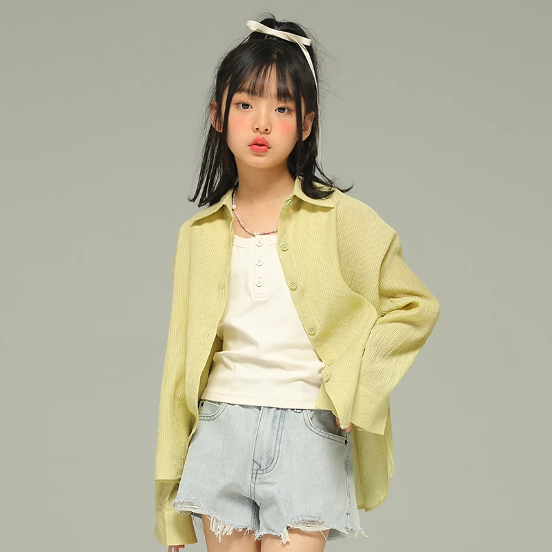 小女森女童夏款外套儿童高级感上衣纯色防晒衣中大童连帽空调衫薄