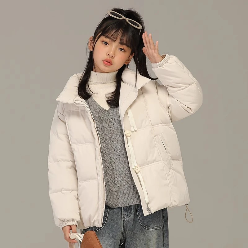 小女森女童冬款设计感蛋壳色羽绒服中大童时尚休闲秋冬保暖外套女
