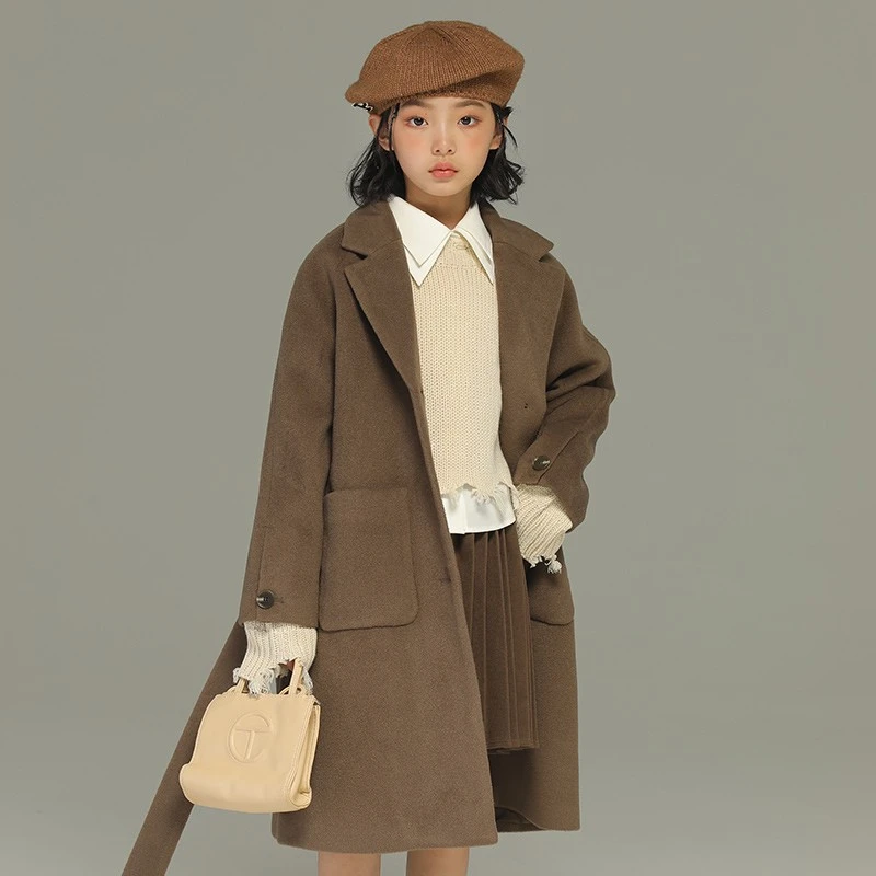 小女森女童冬款呢子外套儿童高级感毛呢大衣大童女装中长款呢大衣