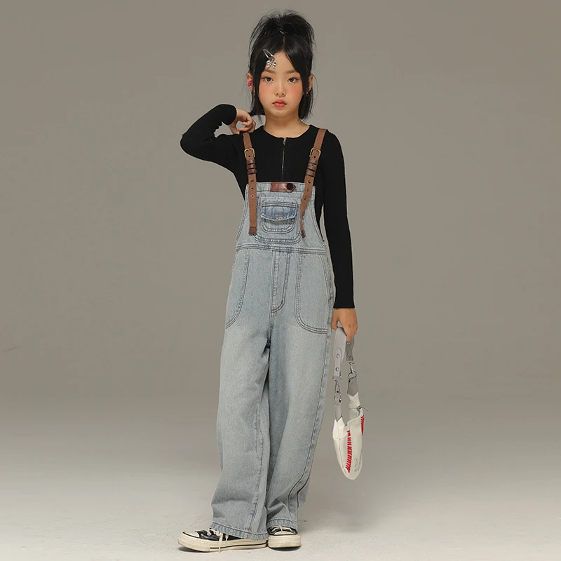 小女森女童牛仔裤童装春秋季新款背带裤中大童洋气时髦裤子秋长裤