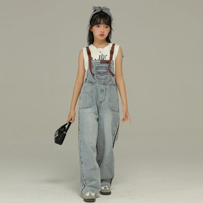 小女森女童夏季牛仔背带裤春夏复古百搭休闲时尚