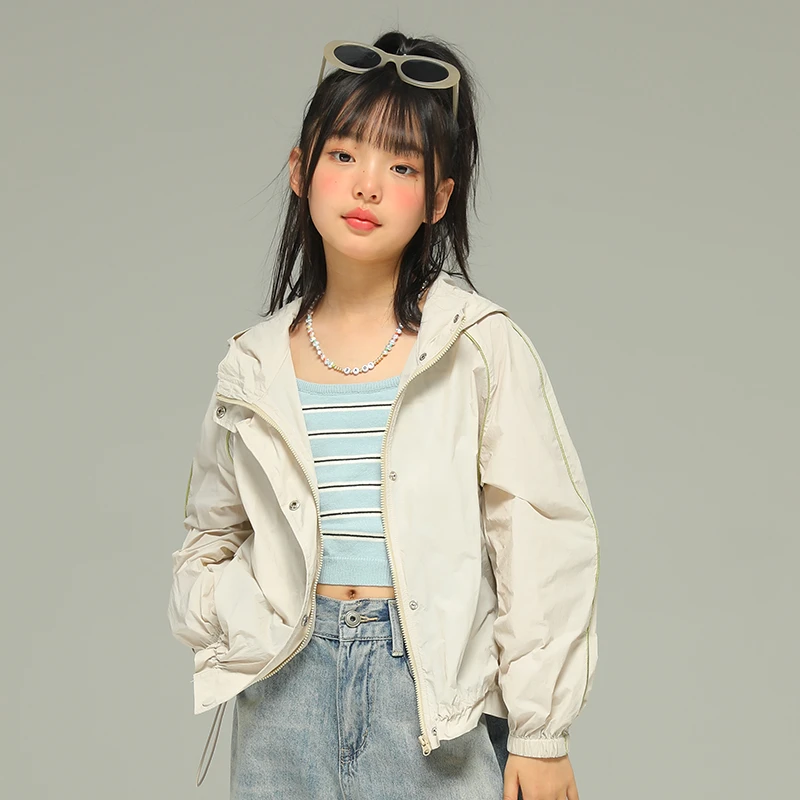 小女森女童春秋薄款外套儿童高级感上衣防晒衣中大童连帽空调衫潮