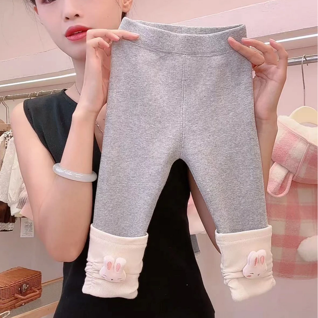N211  秋冬季新款加厚女宝宝可爱卡通秋天女童小兔子加绒打底裤