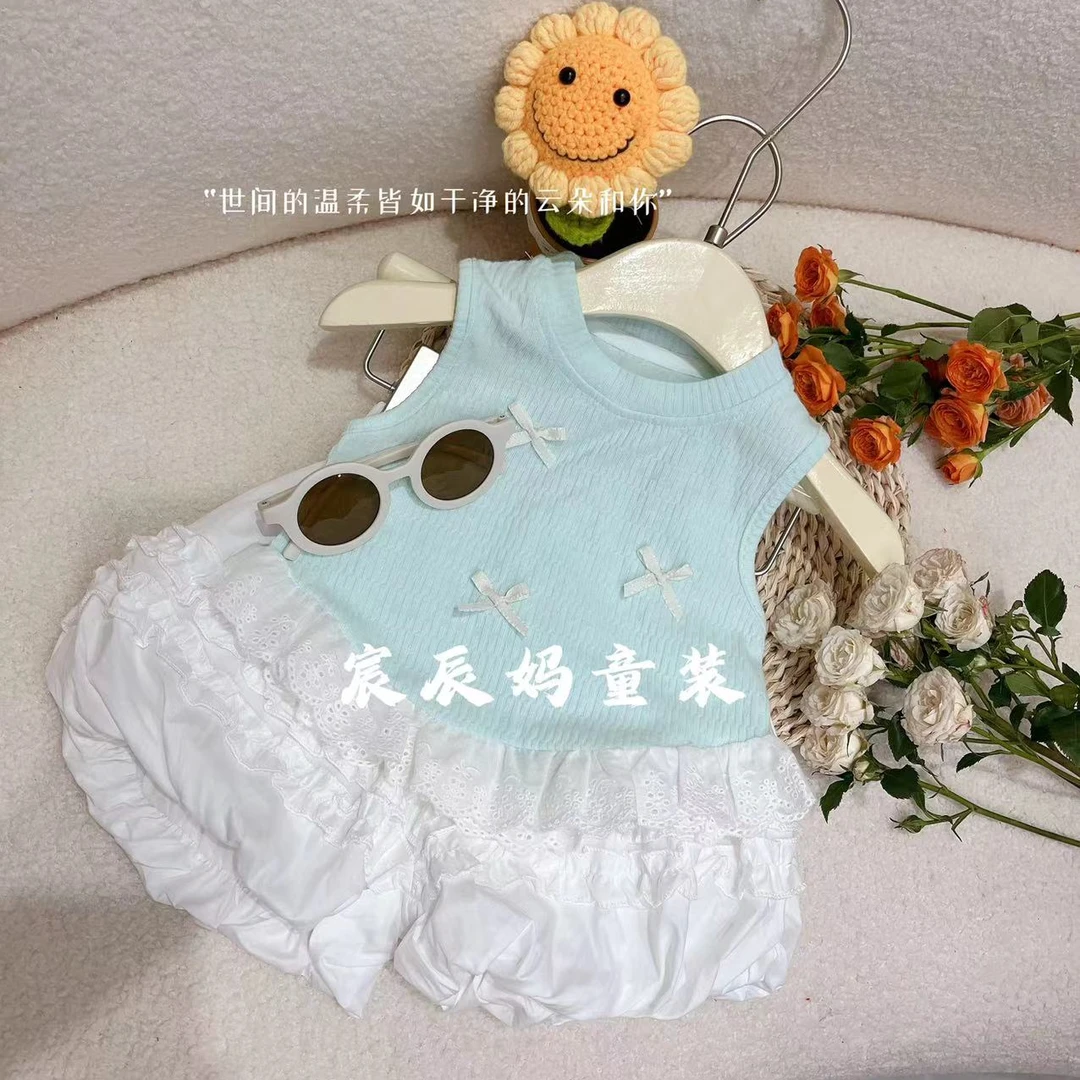 儿童套装童装女童蓝色夏季夏款女宝小童韩版时尚夏天小清新套装