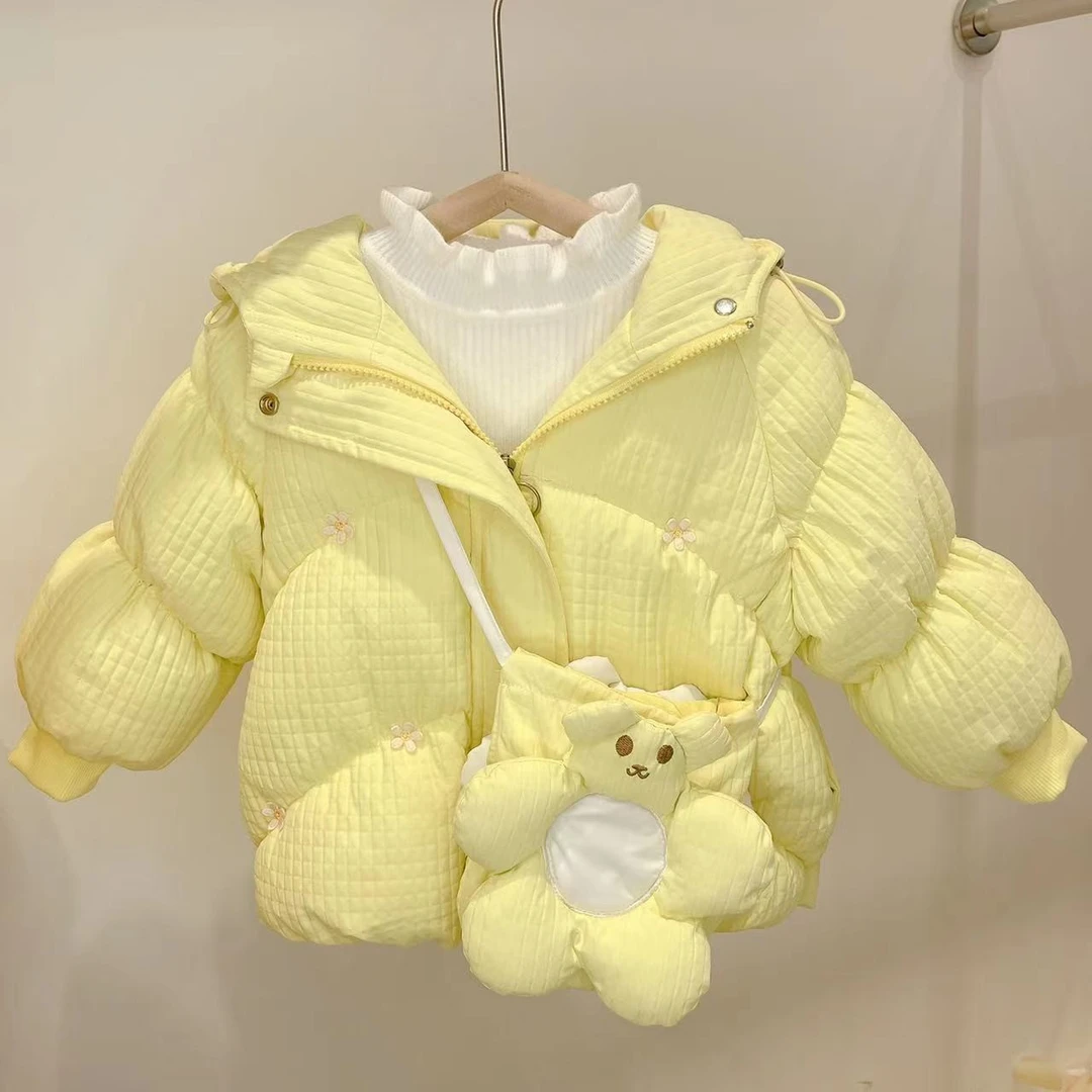 X11365 冬季新款可爱加绒加厚女宝纯色连帽棉服