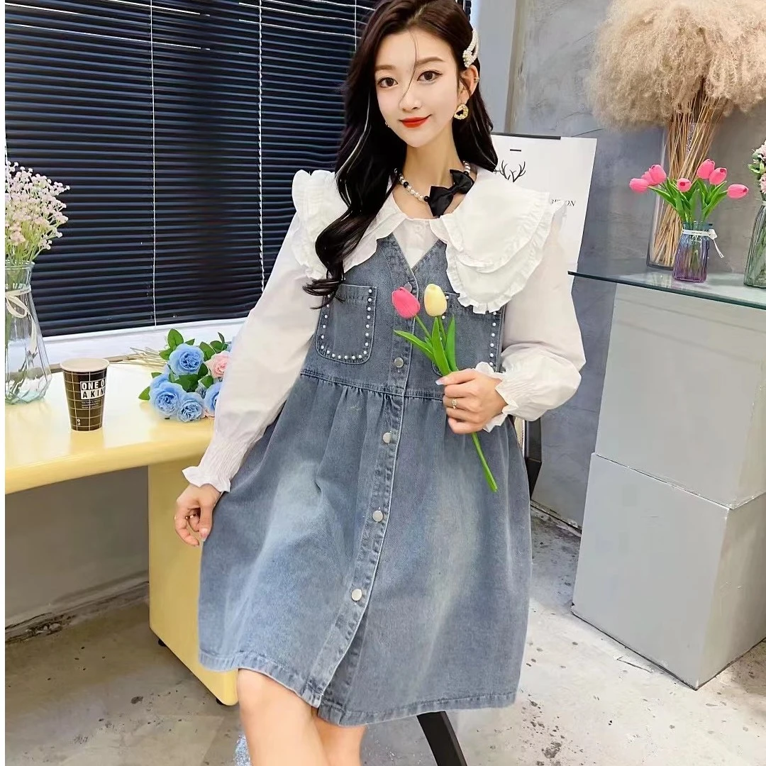 【咚咚家】026牛仔马甲两件套大码女装套装时尚韩版减龄显瘦洋气