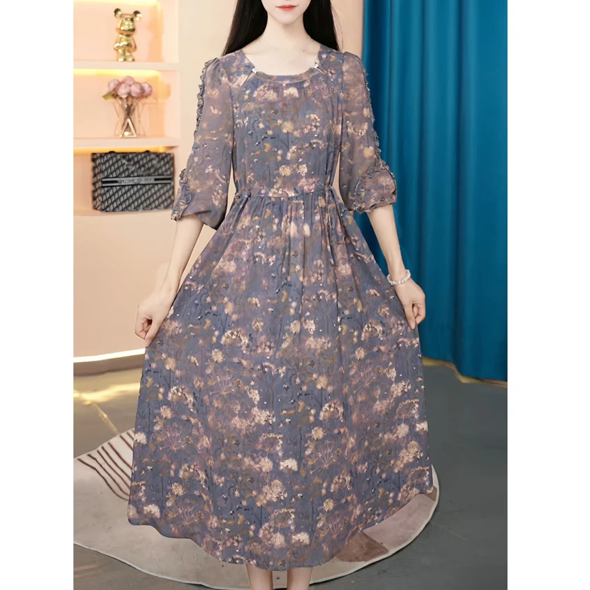 【JJ-A790】2025秋季气质修身显瘦优雅碎花女装连衣裙