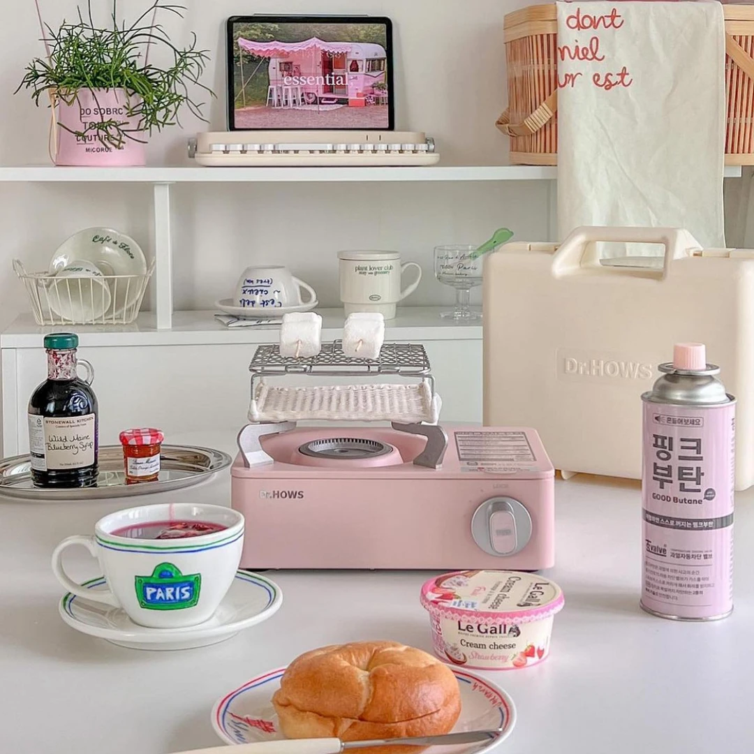 DR.HOWS韩国进口粉色卡式炉便携式户外家用露营户外丁烷炉子精致