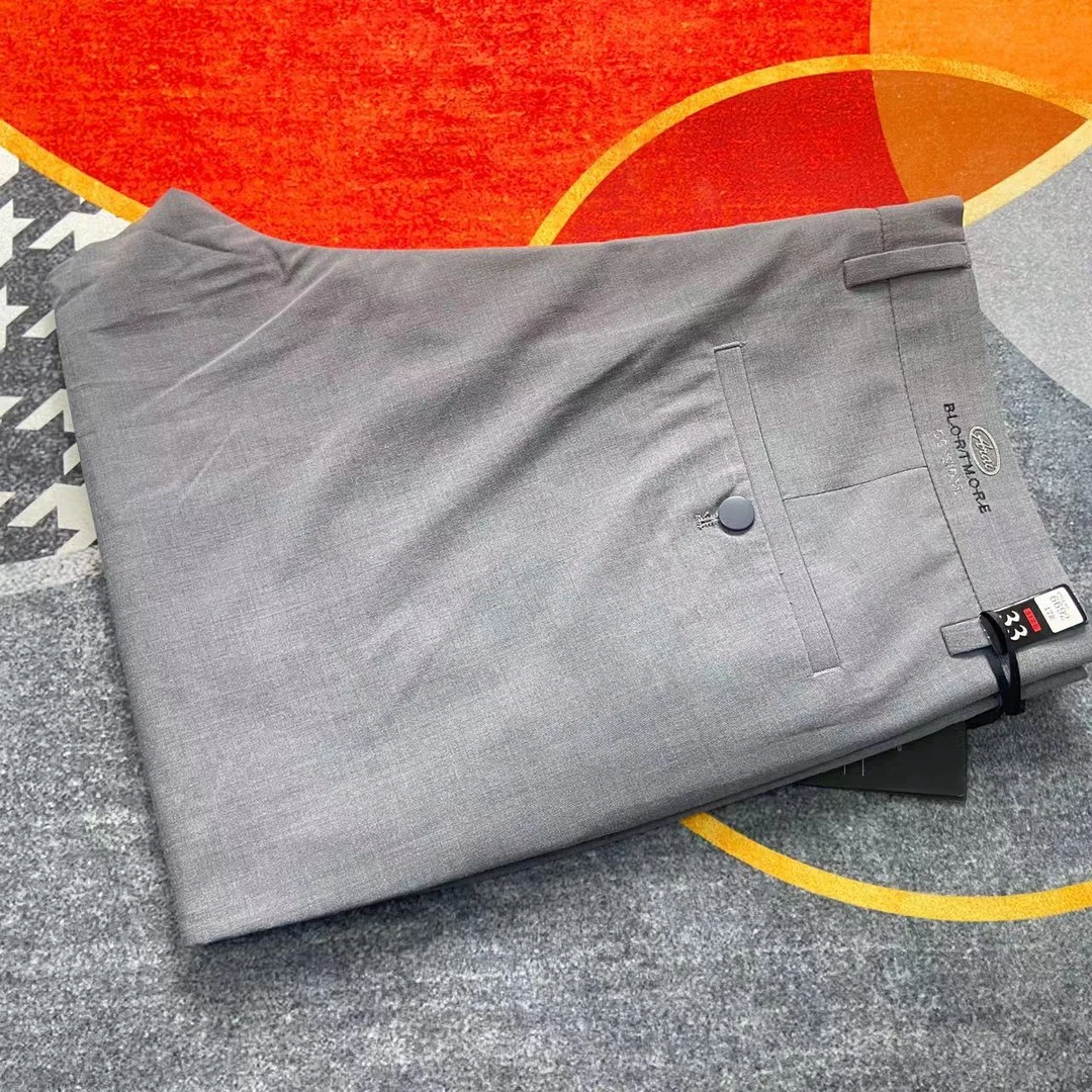 轻奢高品休闲裤男士夏季2024新款浅灰色修身小直筒弹力百搭长裤男