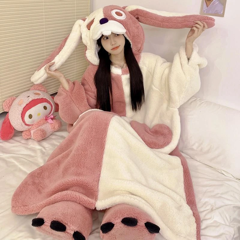 特大码300斤秋冬季睡袍女珊瑚绒加厚可爱ins风保暖法兰绒连帽睡裙