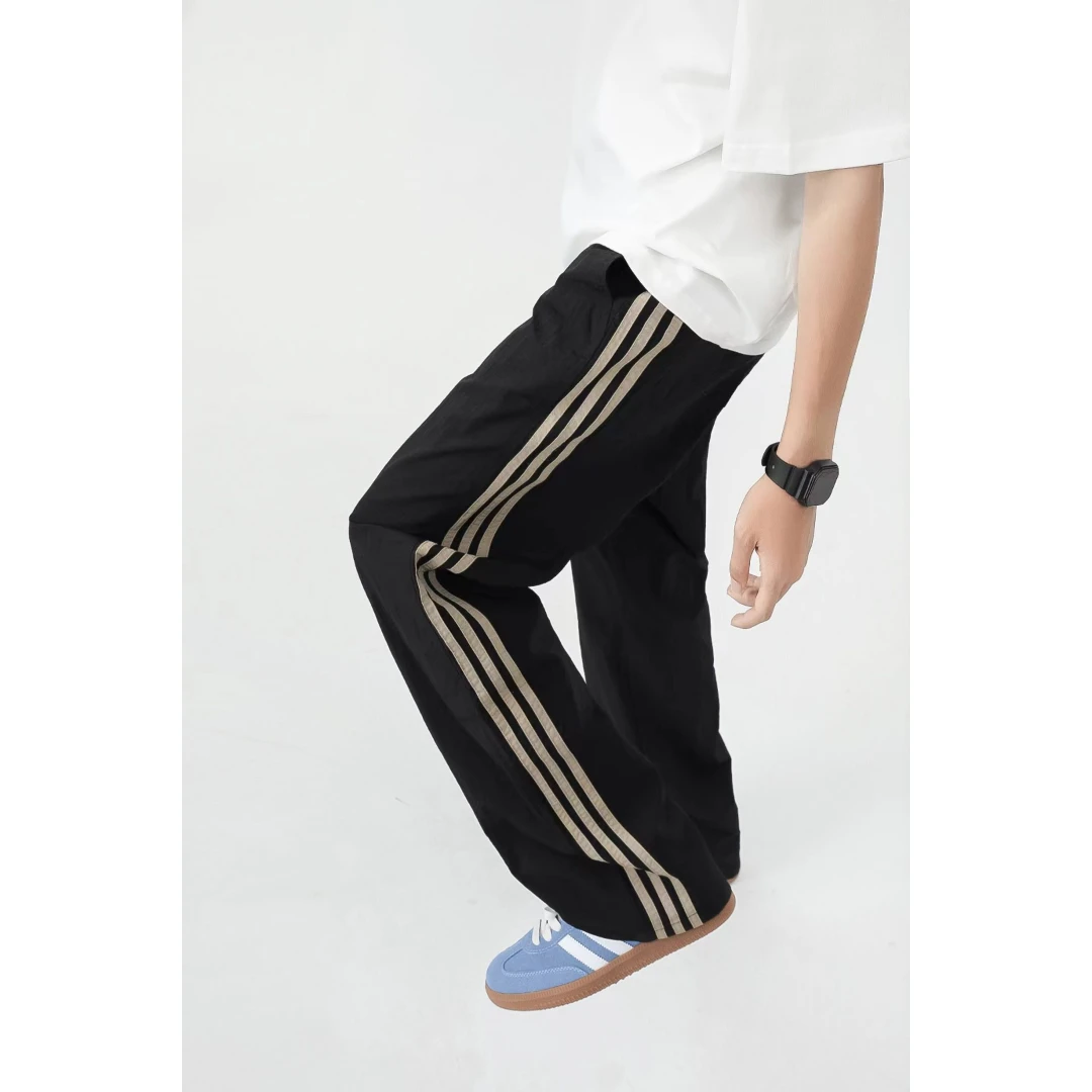 NNEFC美式高街侧条纹夏季薄款速干裤男潮牌宽松显瘦阔腿拖地裤子