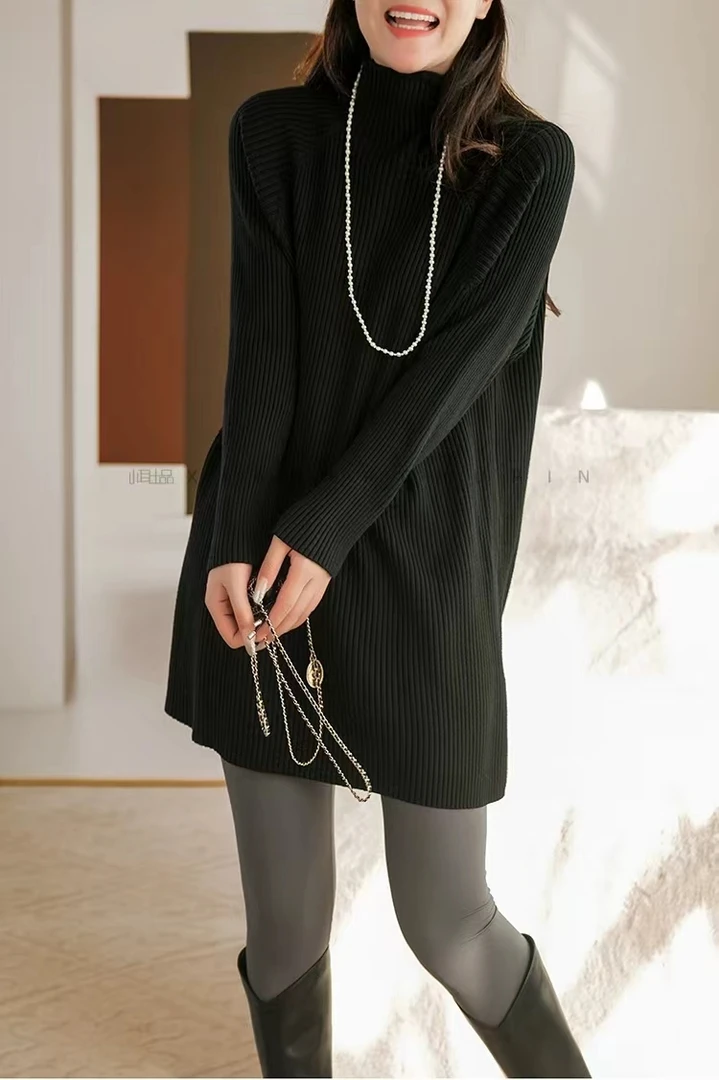 【盖屁股】中长款毛衣半高领打底纯色加厚冬款长袖针织衣简约高弹