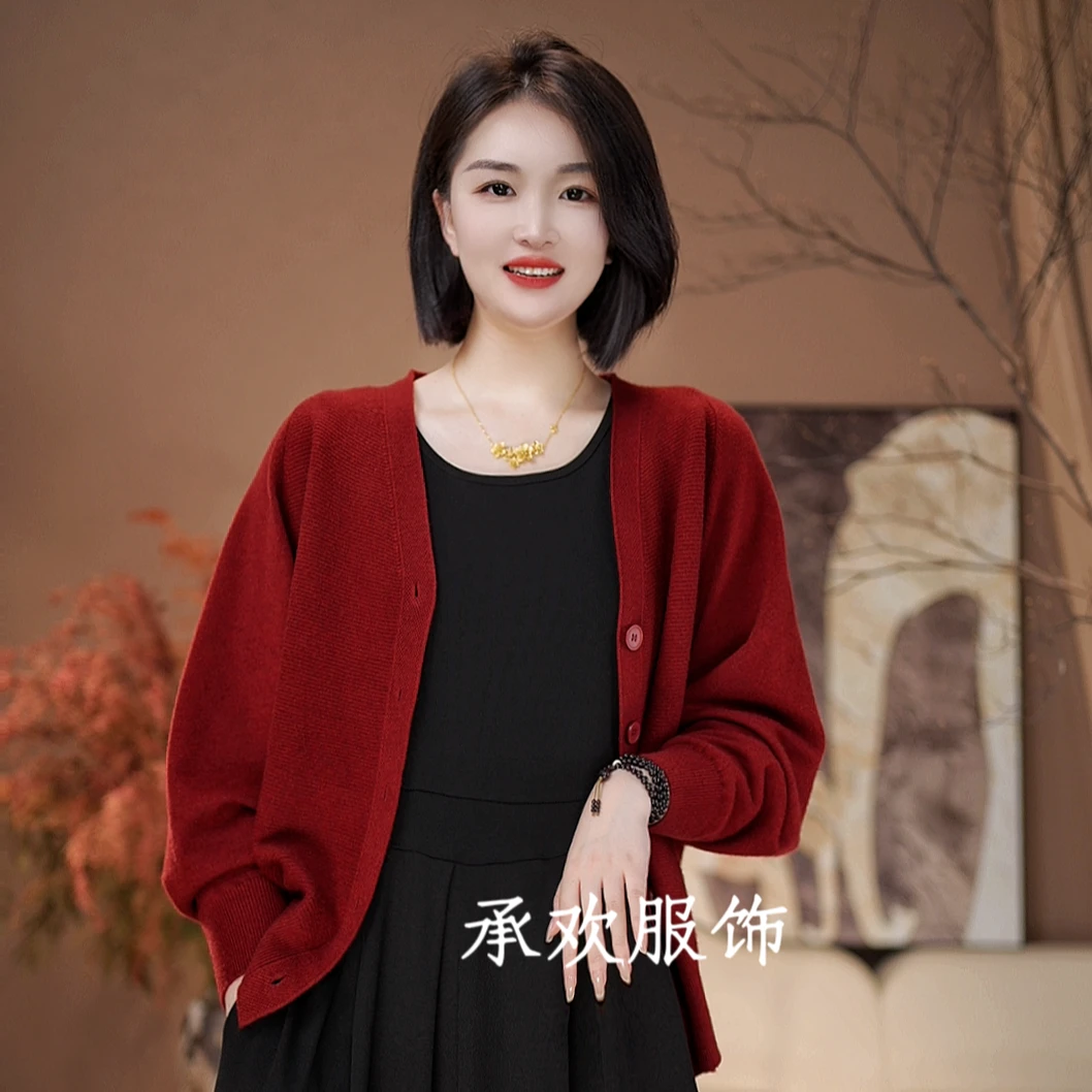 承欢秋冬气质开衫针织衫大码厚款女款爆款外套时尚长袖针织衫洋气