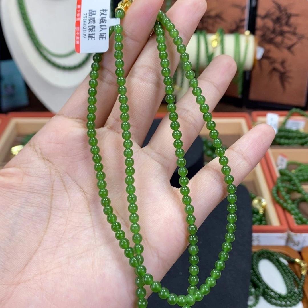和田玉（碧玉）颈饰未镶嵌辣4mm毛衣链