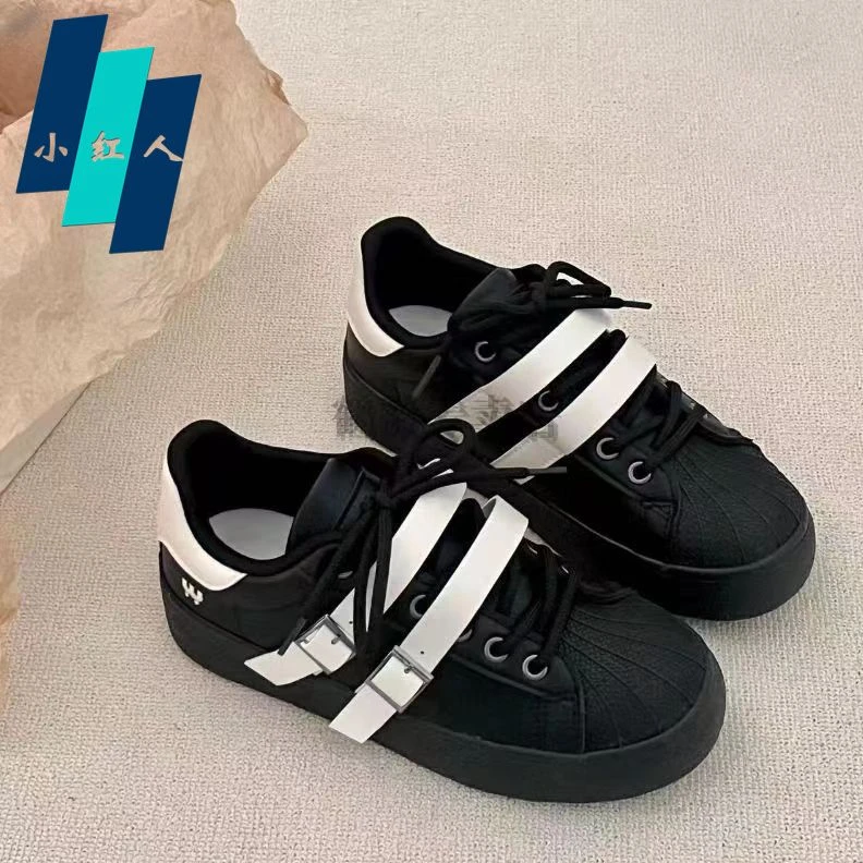 韩版原创小黑鞋子女2024秋季新款耐磨复古百搭贝壳头小众板鞋