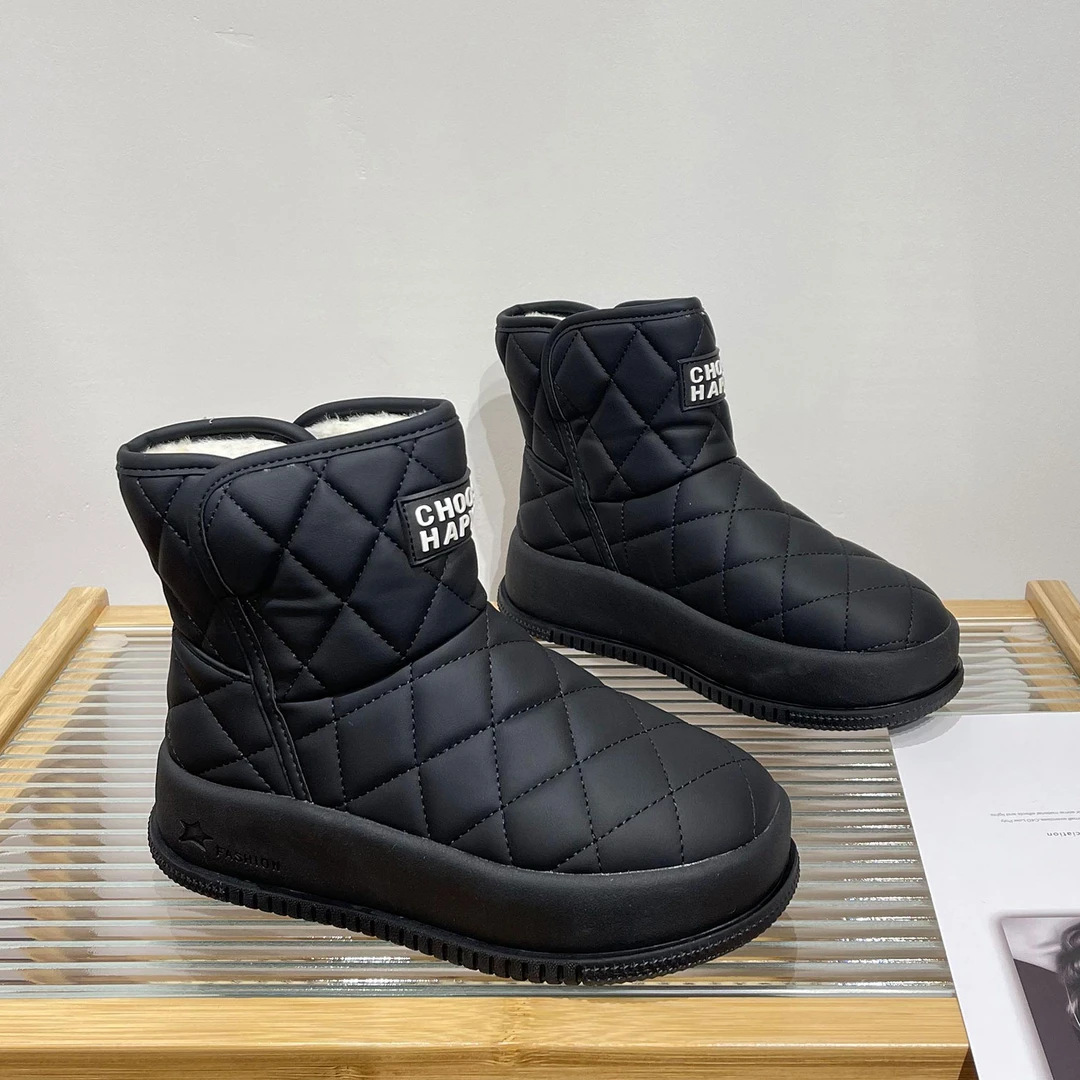 厚底雪地靴女2023年新款冬季加绒加厚保暖棉靴套筒短靴爆款面包鞋
