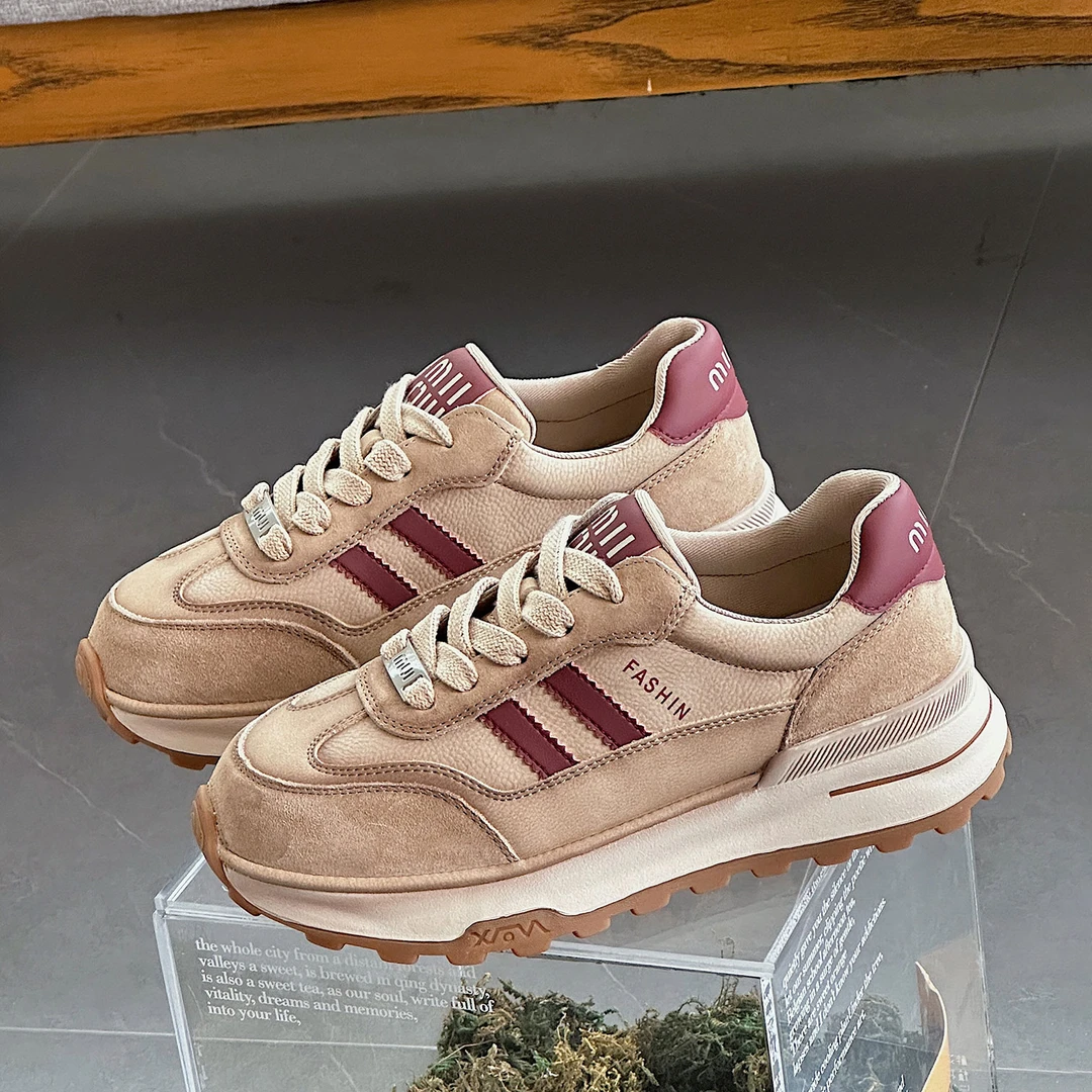 运动休闲鞋女2025新款秋季百搭增高韩版真皮厚底老爹鞋爆款阿甘鞋