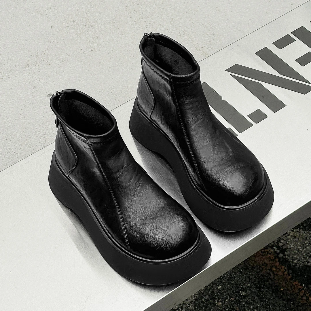 增高厚底短靴女2025新款秋冬款时尚洋气加绒丑萌大头英伦风马丁靴