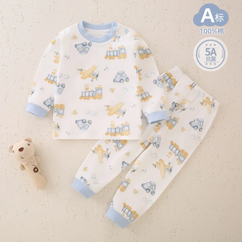 儿童内衣裤全棉肩扣宝宝春秋衣秋裤婴幼儿分体睡衣家居服内衣套装