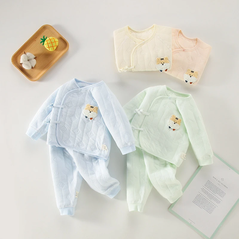 婴儿保暖衣套装秋冬季刚出生宝宝分体两件套新生儿夹棉绑带和尚服