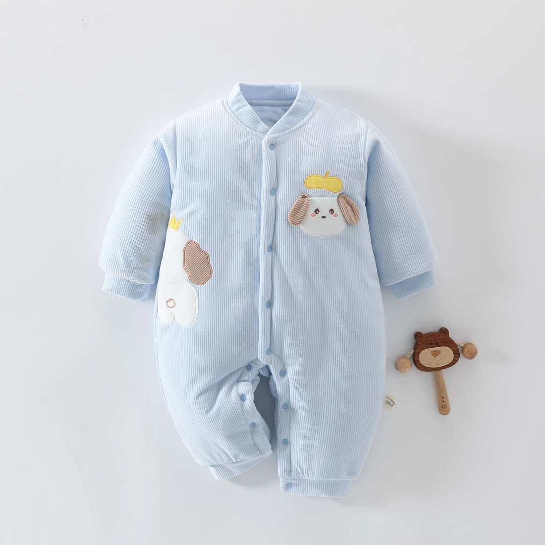 120克夹棉婴儿连体衣秋冬装中厚棉衣宝宝加棉哈衣10-20度外穿爬服