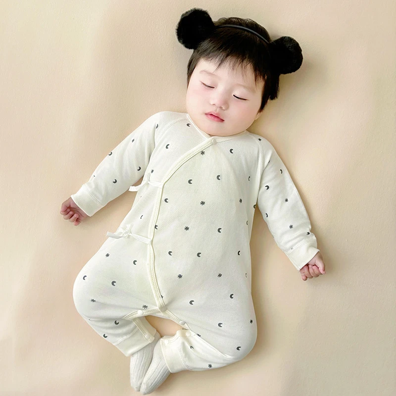 新生儿和尚服偏襟系带连体衣保暖婴儿睡衣纯棉爬服宝宝衣服哈衣