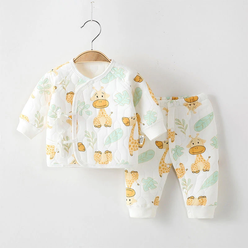 婴幼儿保暖开档套装秋冬宝宝夹棉分体内衣婴儿纯棉无骨薄棉两件套