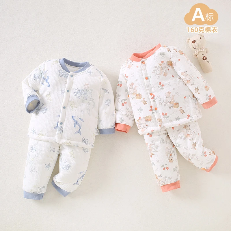 婴儿分体棉袄两件套秋冬季儿童加厚套装三层夹棉新生宝宝棉衣棉服