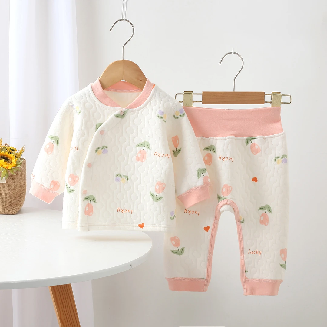 秋冬婴儿保暖衣套装新生儿夹棉分体两件套儿童护肚裤宝宝加棉内衣