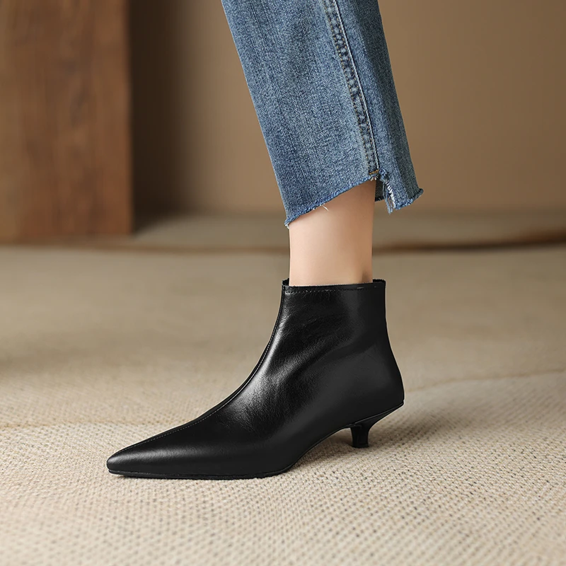 4.5CM法式小短靴及踝靴优雅女人味尖头细跟侧拉链百搭时装靴35码