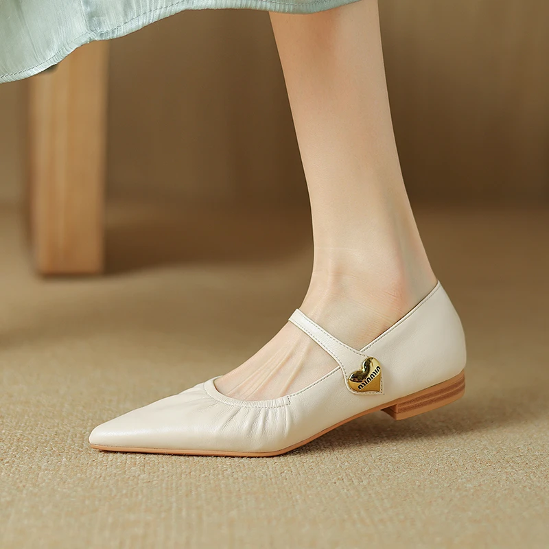 1.8cm羊皮一字扣带温柔玛丽珍鞋尖头粗跟浅口仙女鞋春夏百搭单鞋