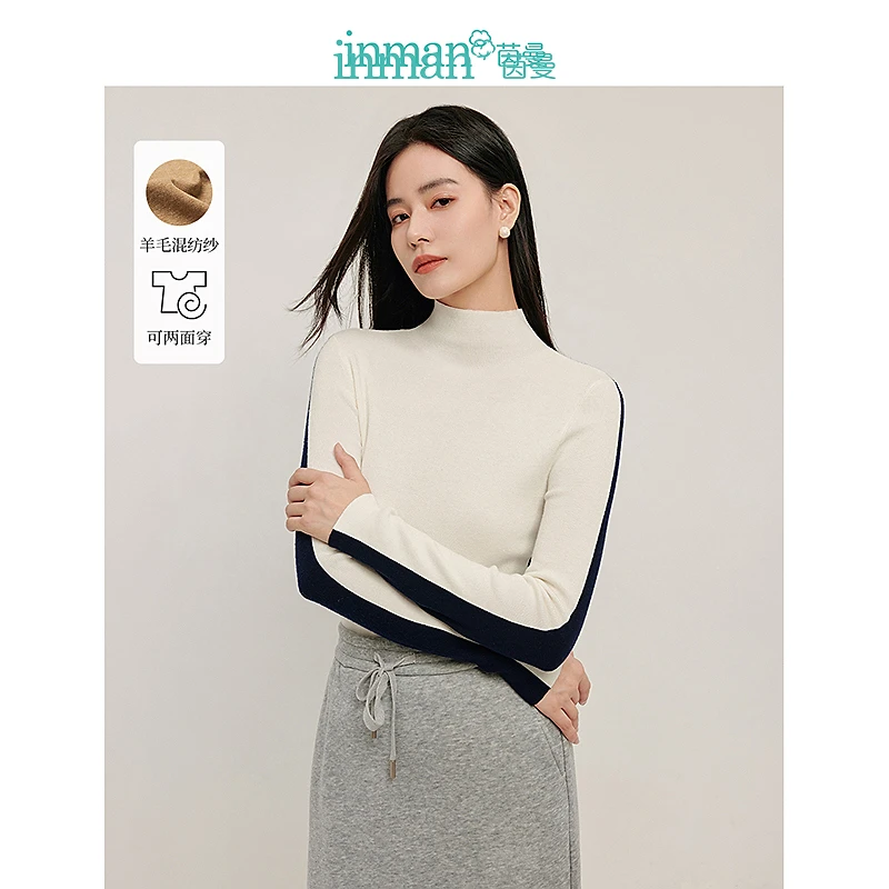 【商场同款】茵曼两面可穿打底针织衫新款半高领毛衣18446012