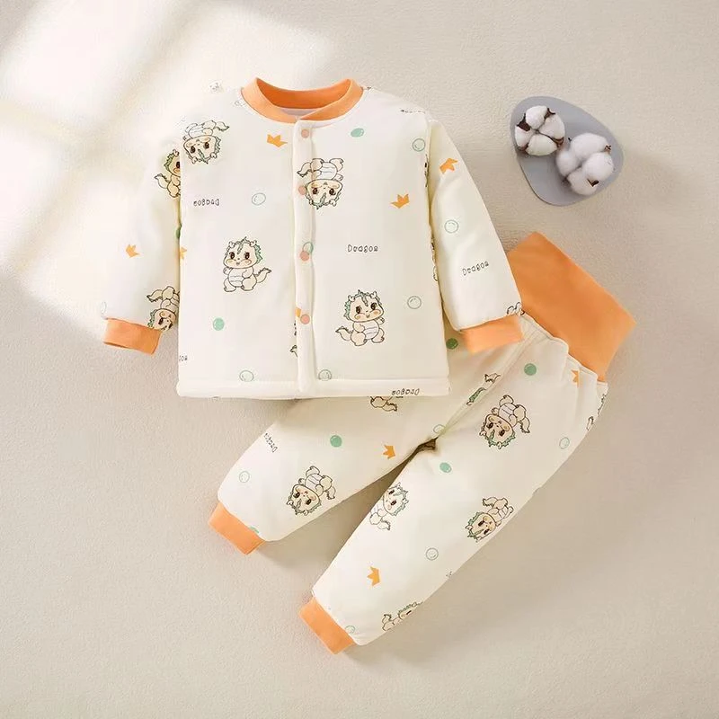 150克婴幼儿夹棉保暖套装男女宝秋冬纯棉加厚分体内衣冬款家居服