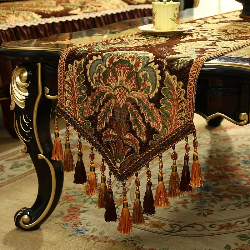 桌旗时尚美式复古提花奢华餐桌布长条轻奢茶几盖布新款电视柜鞋柜