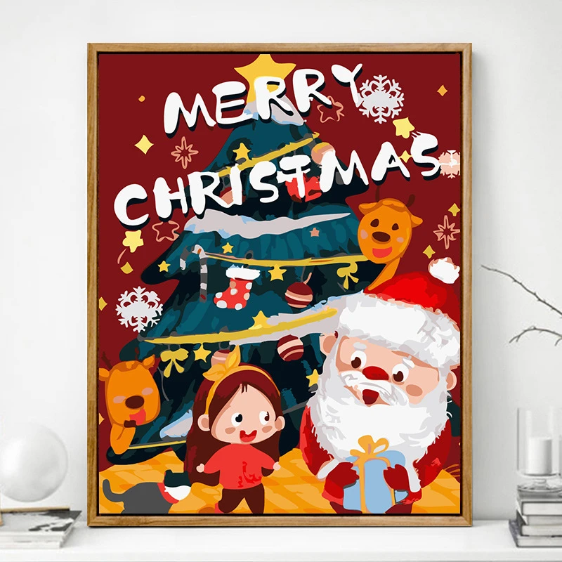 圣诞节装饰画场景卡通人物圣诞老人树客厅背景墙儿童卧室床头壁画